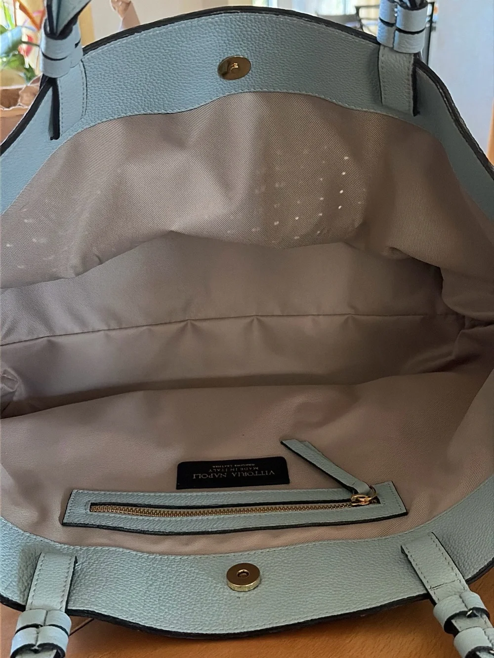 Vittoria Napoli Italian-made Light Blue Tote Bag with Double Straps